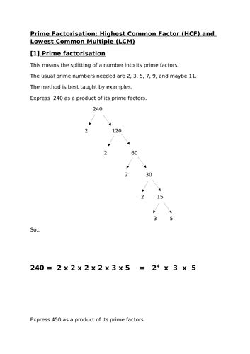 Prime Factorisation Hcf Lcm Higher Numbers 9 1 Teaching Resources