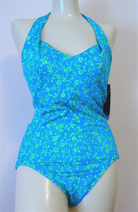 Cazimi Vintage Swimsuit One Piece Floral Halter Under… Gem