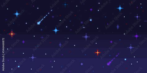 Pixel Art Night Sky Starry Space With Shooting Stars 8 Bit Pixelated