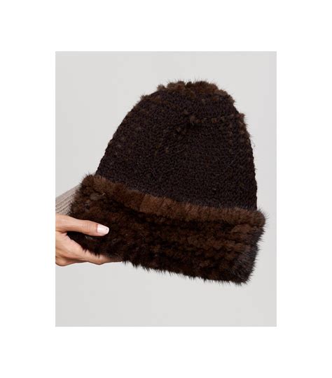 Belle Knit Mink Beanie Hat With Fox Fur Pom Pom In Brown Furhatworld