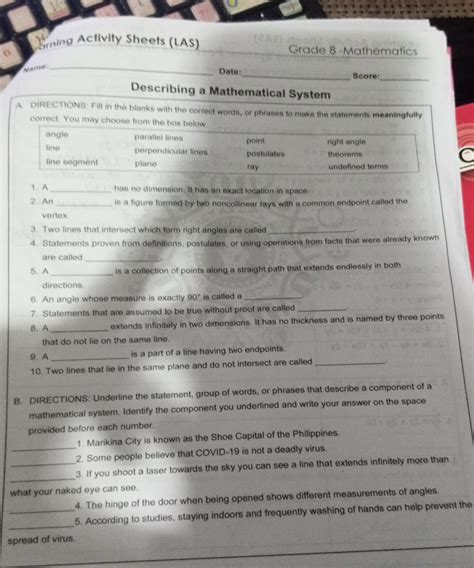 Solved Sming Activity Sheets Las Grade Mathematics Name Date