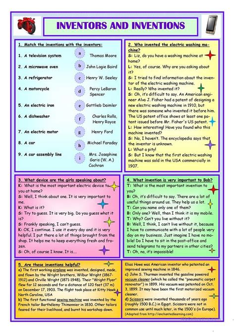 Inventors And Inventions English Esl Worksheets Reading