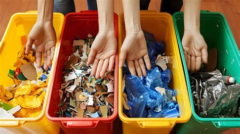 Hands Separating Waste Into EcoFriendly Disposal Bins For Sustainable