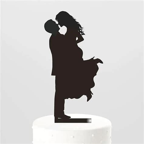 Hugging Bride And Groom Silhouette Wedding Cake Topper Kiss Romantic Acrylic Cake Topper Wedding