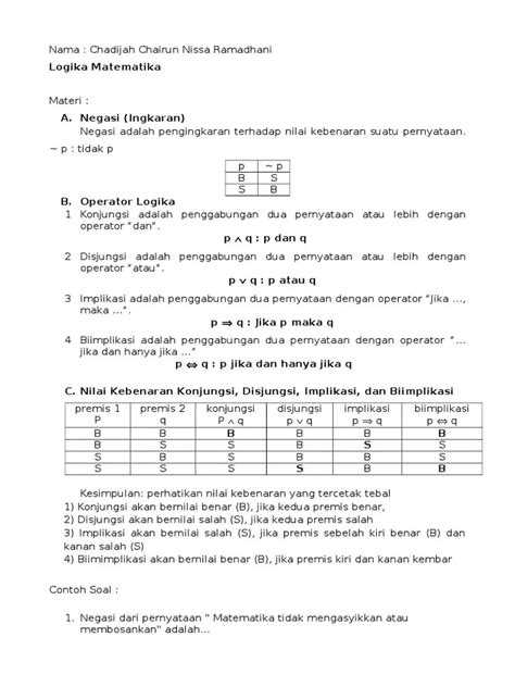 Contoh Soal Logika Matematika Biimplikasi Kumpulan Contoh Surat Dan Soal Terlengkap