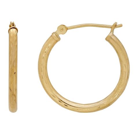 Brilliance Fine Jewelry 10k Yellow Gold Polished And Diamond Cut Round Tube Hoop Earrings