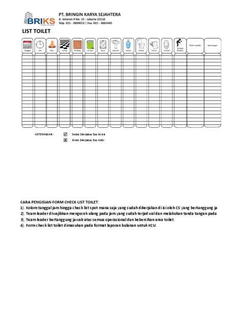 附件 6 Ceklist Toilet Ole文件 Pdf