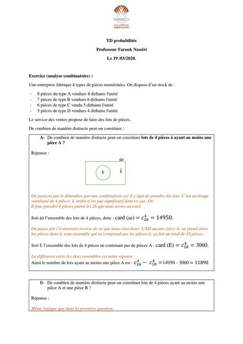 Solution Probabilit Exercices Corrig S Td Studypool