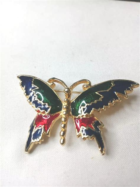 Butterfly Vintage Cloisonne Enamel Pin Brooch Green B Gem