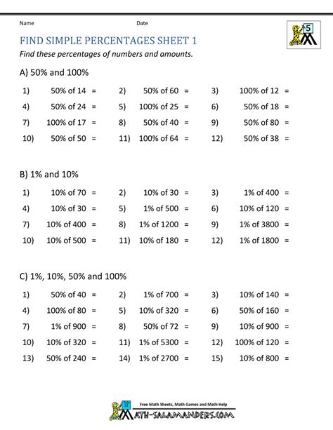 Percentage Worksheets For Grade 7 With Answers