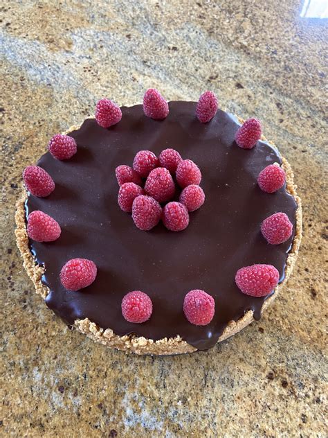 [homemade] Vanilla Bean Cheesecake With Chocolate Ganache And Fresh Raspberries R Foodporn