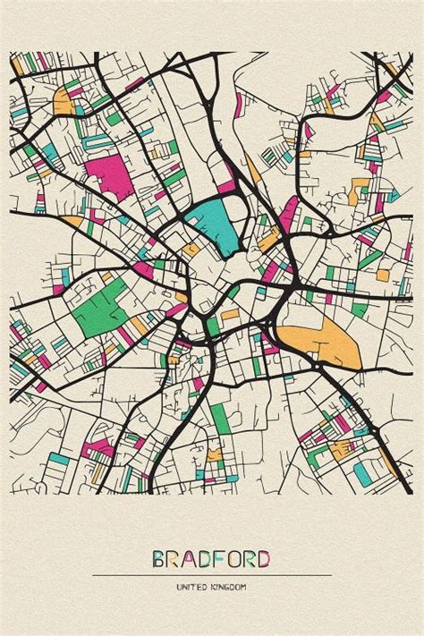 Bradford, England Map Canvas Artwork by Ayse Deniz Akerman | iCanvas