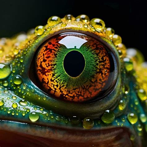 a close up of a frog's eye with water droplets, AI Generative 34044050 ...