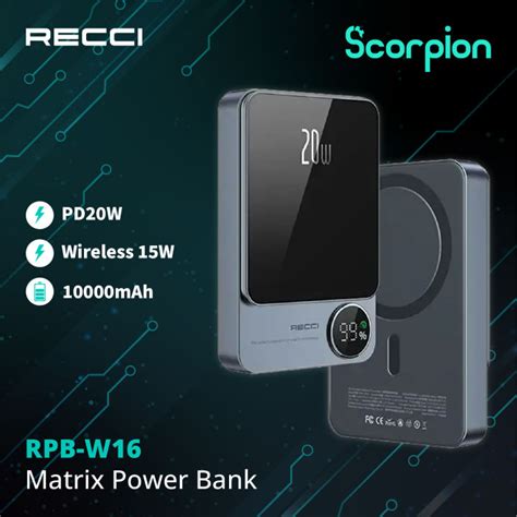 Recci RPB W16 Matrix 10000mAh Wireless Charging Power Bank Lazada