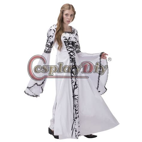 Medieval Dress White Renaissance Flora Flower Dress Hooded Wedding Costume Cosplay