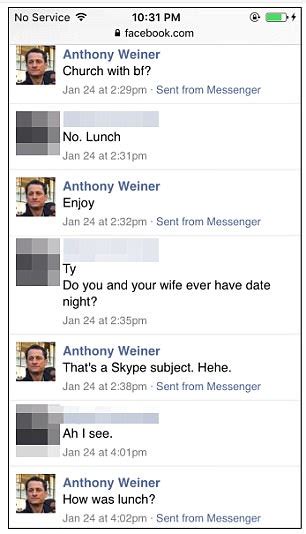 Teen Porn Fiend Weiner Asked Girl To Strip On Skype Daily Mail Online