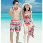 Higun Couple Matching Bikini Playsuit Swim Trunks Set YesStyle