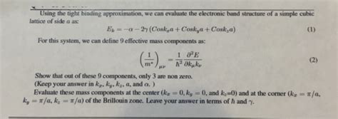 Solved Using The Tight Binding Approximation We Can Chegg