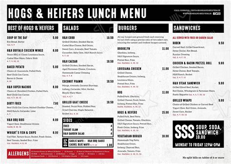 Menu at Hogs & Heifers Swords pub & bar, Swords