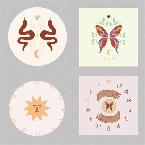 Premium Vector | Vector witch magic color posters set witchcraft symbols