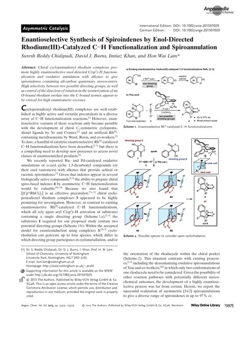 Pdf Enantioselective Synthesis Of Spiroindenes By Enol Directed