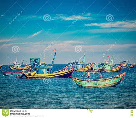 Fishing boats in Vietnam stock photo. Image of transport - 71864360