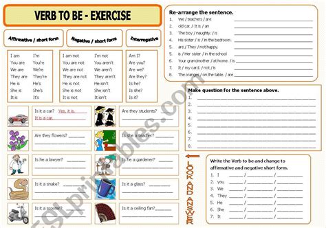 Verb To Be Affirmative Negative Interrogative Esl Worksheet By