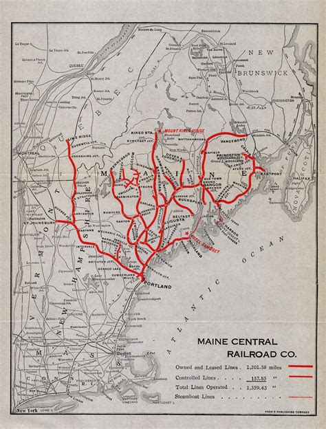 1920 Antique Maine Central Railroad System Map Maine Central Railway ...