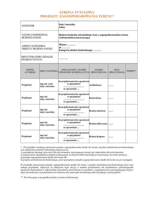 Przyk Adowa Forma Projektu Budowlanego Dom Strona Tytu Owa