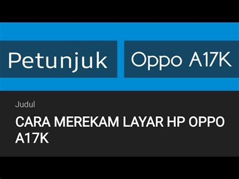 Cara Merekam Layar Hp Oppo A K Youtube