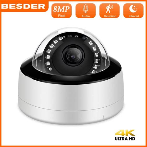 BESDER 8MP POE Camera H 265 5MP Wide Angle Lens Indoor CCTV Metal Dome