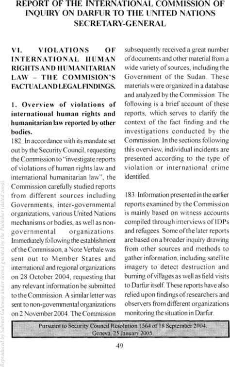 Report Of The International Commission Of Inquiry On Dafur To The