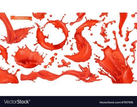 Red Paint Splash Tomato Strawberries D Realistic Vector Image