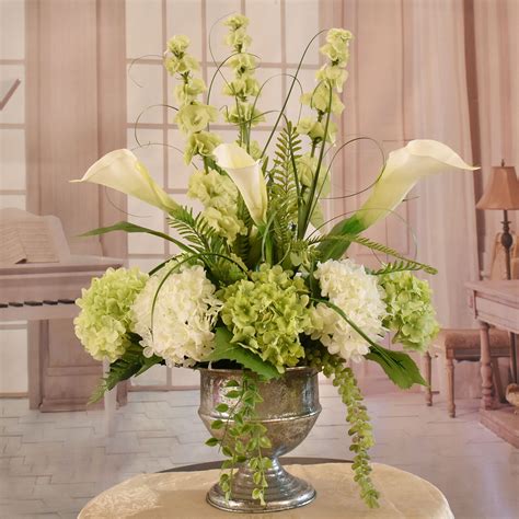 Calla Lily And Hydrangea Silk Floral Design In Silver Urn Ar466 169