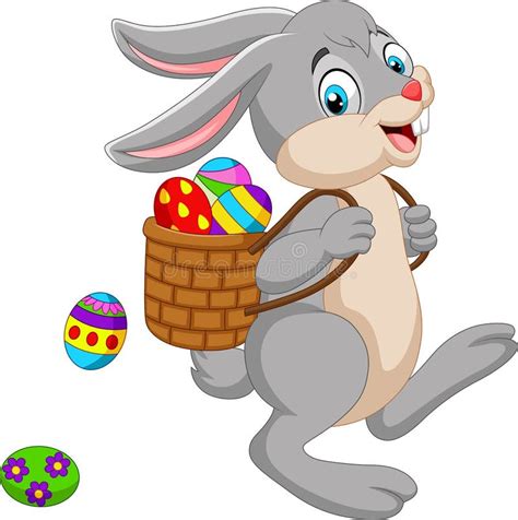 Cartoon Easter Bunny Carrying Basket of an Easter Egg Stock Vector ...