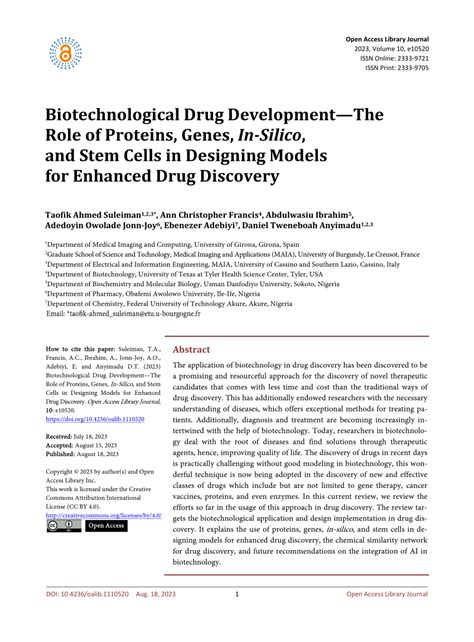 Pdf Biotechnological Drug Developmentthe Role Of Proteins Genes In