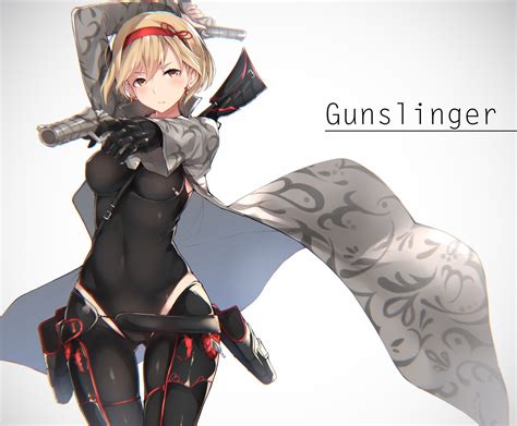 Wallpaper Illustration Gun Blonde Anime Girls Short Hair Weapon