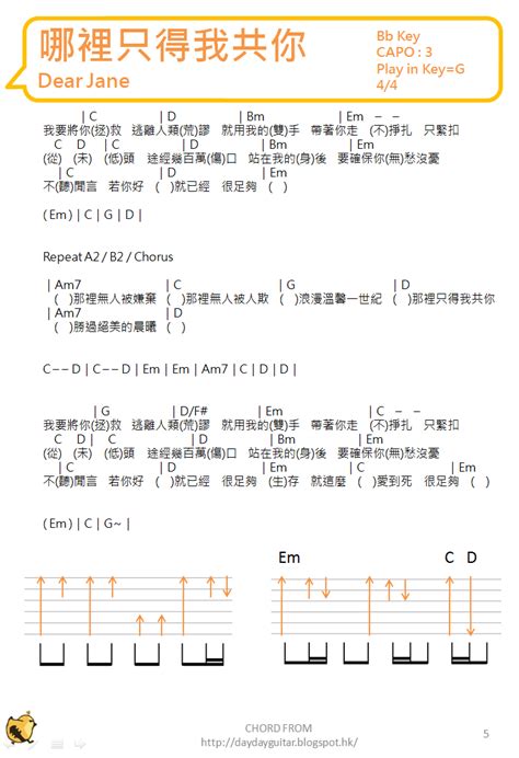 哪裡只得我共你 結他譜 Chord譜 結他教學 小學雞結他網