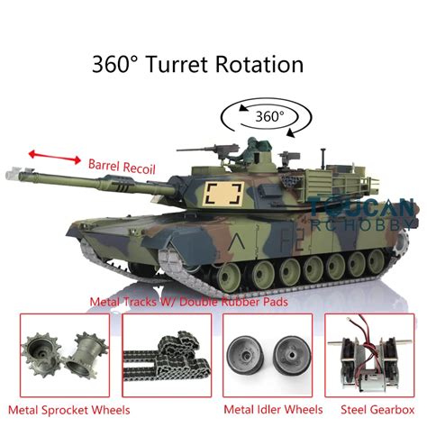 Heng Long 1 16 Tk7 0 Abrams Rc Tank 3918 360 Turret Barrel Recoil