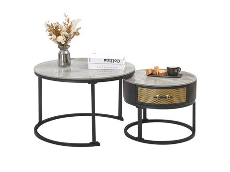 Lot De 2 Table Basse Gigognes Ronde Noir 70 X 70 X 45 5 50 X 50 X