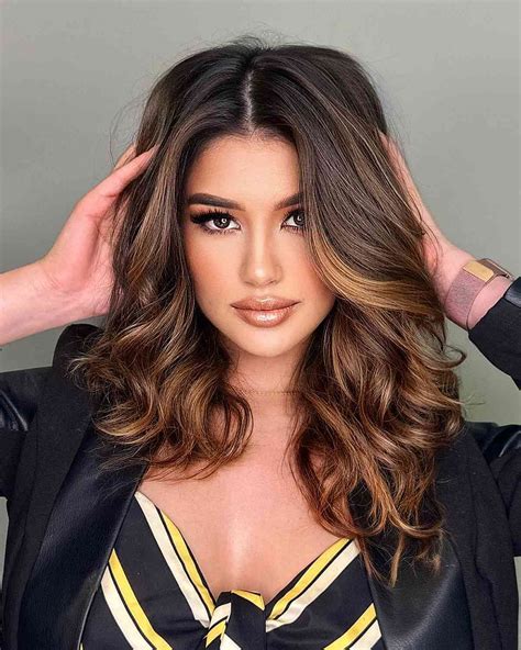 Auburn And Caramel Highlights In Dark Brown Hair