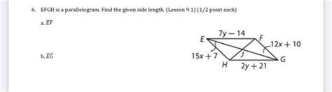 Solved 6 EFGH Is A Parallelogram Find The Given Side Chegg