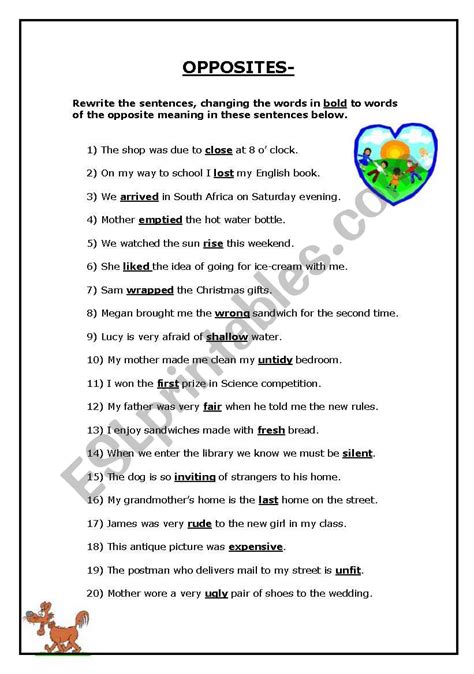 Opposites Esl Worksheet By Jesssa