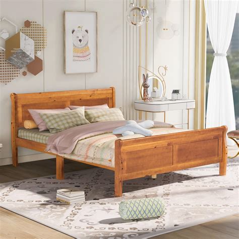 Amazon.com: Queen Size Wood Platform Bed with Headboard and Wooden Slat ...