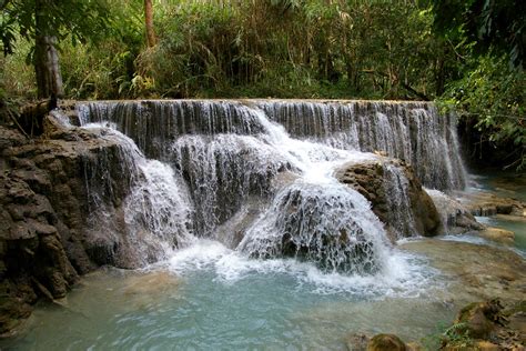 4K Kuang Si Falls Laos Waterfalls Crag HD Wallpaper Rare Gallery