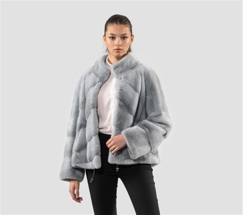 Diagonal Layer Smoke Grey Mink Fur Jacket