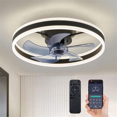 ANTOINE 20 in. Black Low Profile Flush Mount LED with Remote and APP ...