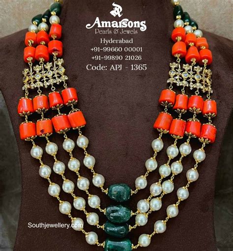 South Sea Pearl And Coral Beads Layered Mala Indian Jewellery Designs