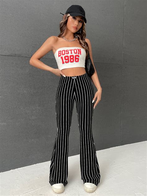 Shein Ezwear Striped Print Flare Leg Pants Shein Usa