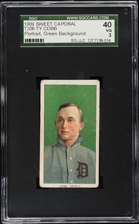 1909 11 T206 Ty Cobb GREEN PORTRAIT SGC 3 VG Weekly Sunday Auction